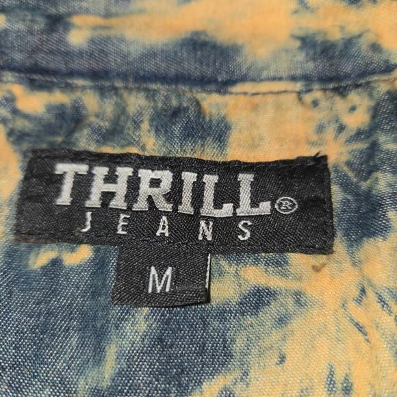 Thrill Jeans Women Medium Button Up Hi Low Shirt Tie Dye Roll Tab Distressed 1.5 - Picture 2 of 12